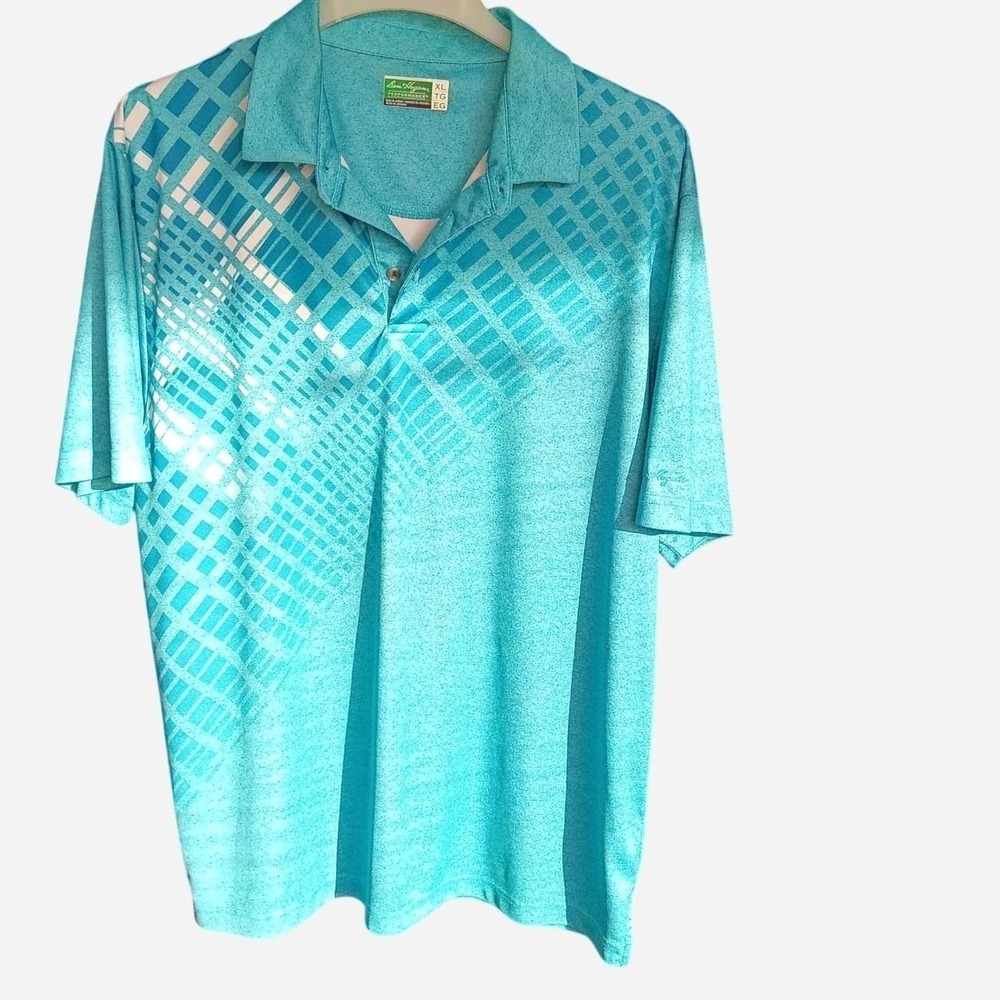 Ben Hogan Golf Performance Blue & White Geometric Grid Pattern Polo Shirt In XL